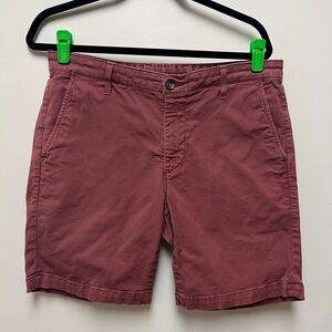 AG Adriano Goldschmied Shorts Men 33R Red Chino Flat Front Pockets Leather Patch